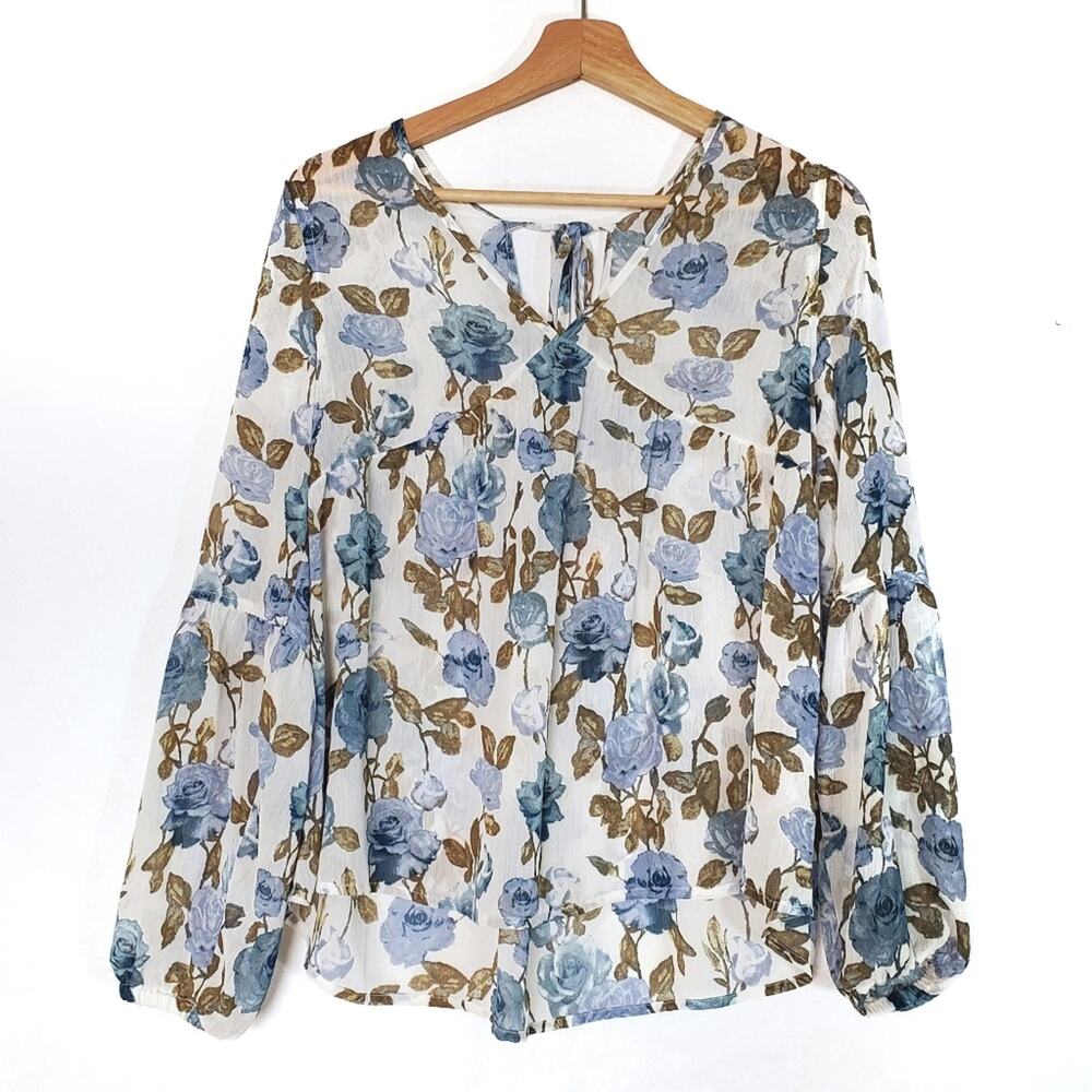 Mossimo | Flowy Floral Semi-Sheer Tie Back Blouse